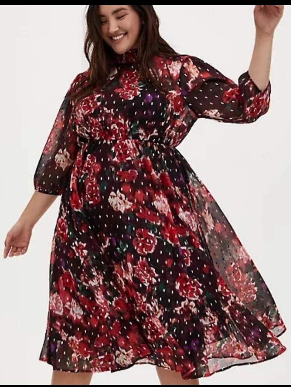 Torrid Floral Chiffon Gold Foil Clip Dot Mock Neck Midi Dress Plus Size 5